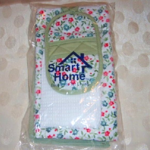 7 Piece Kitchen Towel Set With Oven Mitt Floral New In Package Smart Home - Picture 1 of 3